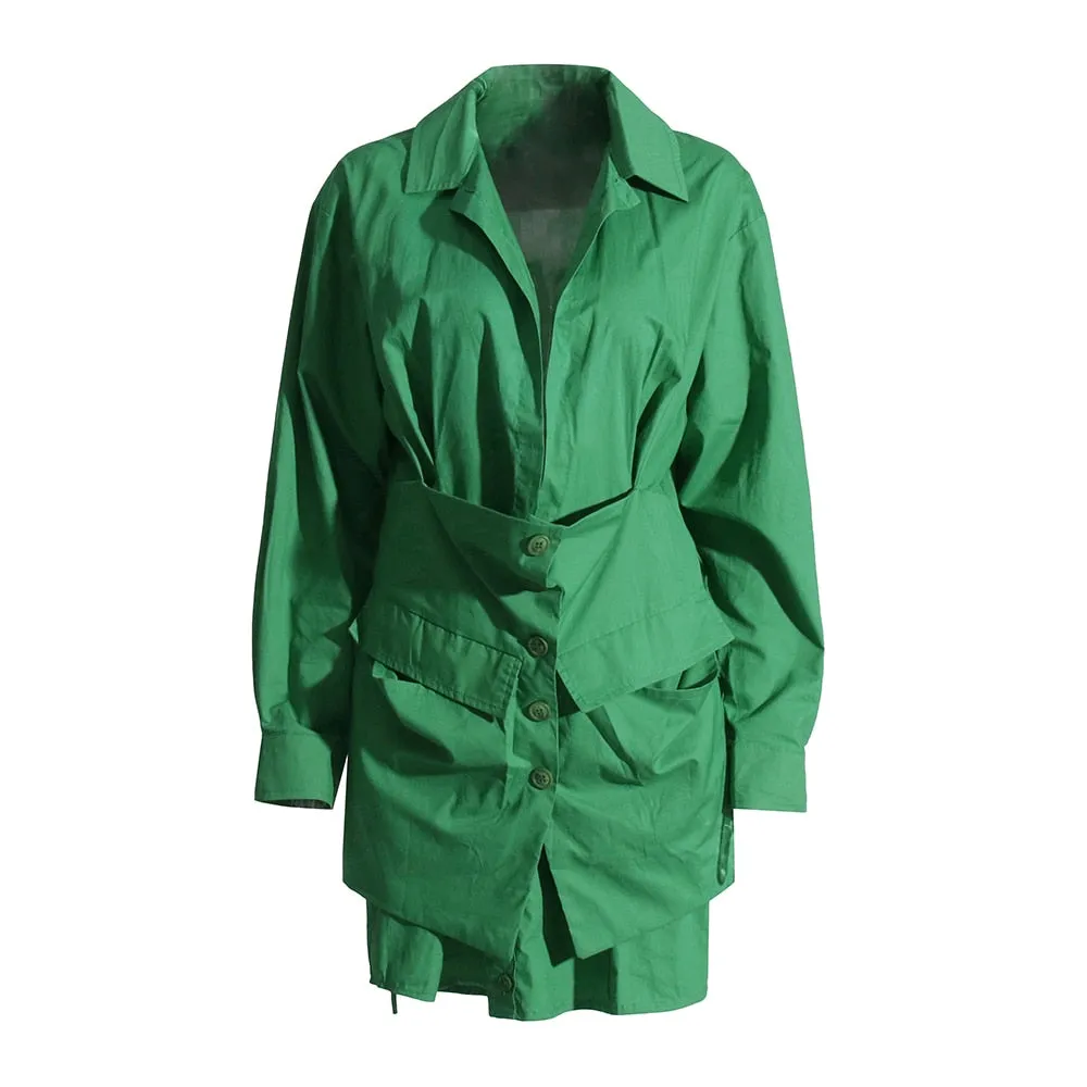 Minimalist Dresses For Women Lapel Long Sleeve Patchwork Single Breasted Asymmetrical A Line Dress Female