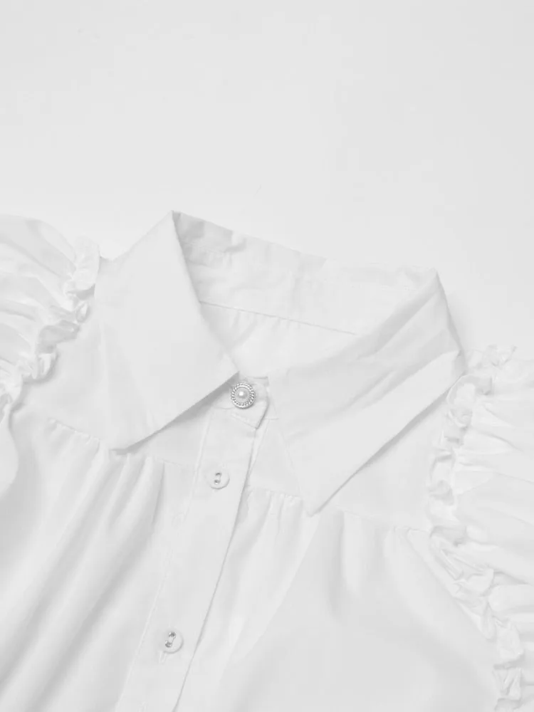 Minimalist Dresses For Women Lapel Short Sleeve High Waist Folds Temperament Dress Female Fashion Clothing