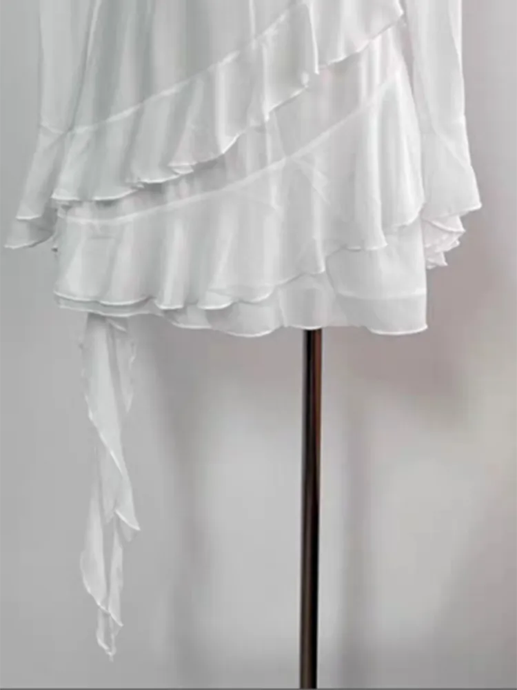 Minimalist Dresses For Women Round Neck Long Sleeve High Waist Ruffles Dress Female Fashion Style Clothing