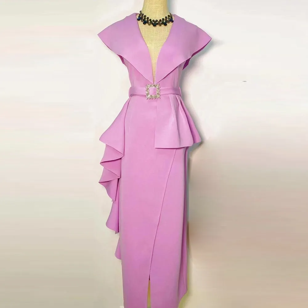 Minimalist Dresses For Women V Neck Sleeveless High Waist Folds Temperament A Line Dress Female Fashion Clothing
