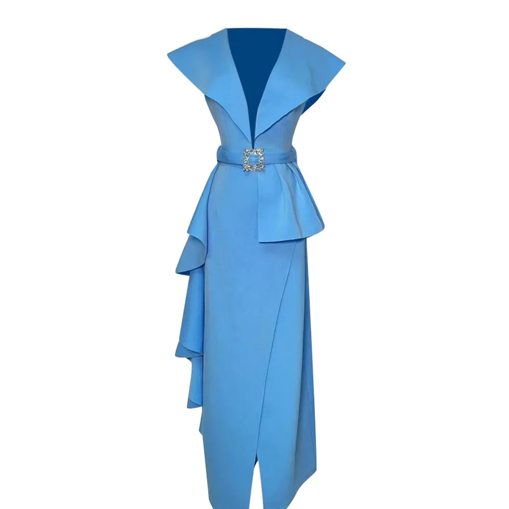 Minimalist Dresses For Women V Neck Sleeveless High Waist Folds Temperament A Line Dress Female Fashion Clothing