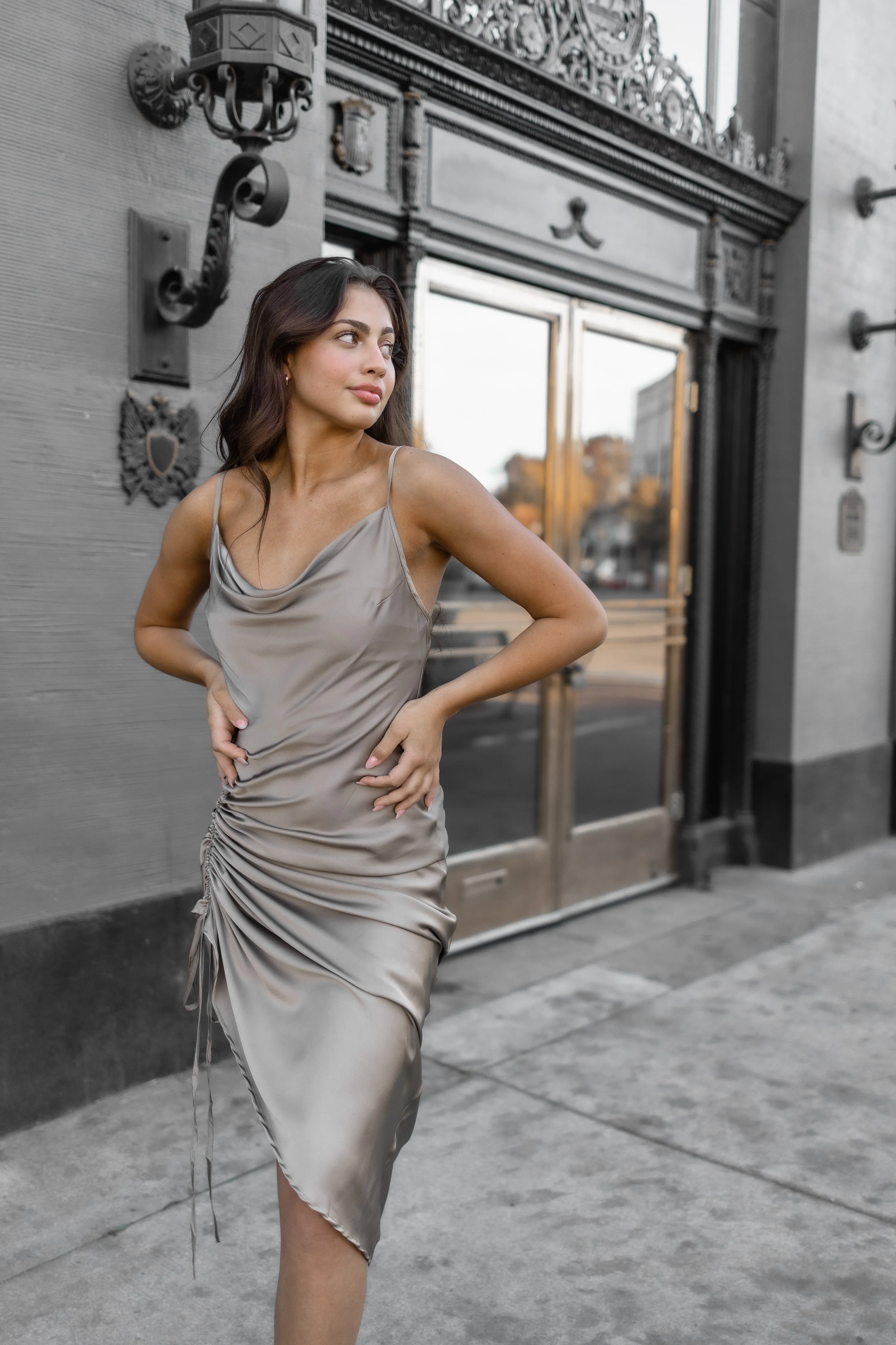 minimalist side drawstring midi
