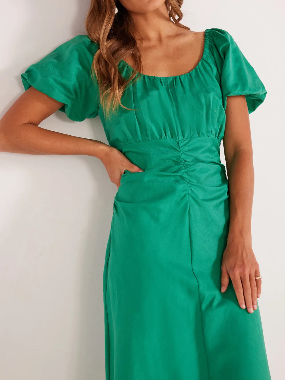 MINKPINK NALANI RUCHED MIDI DRESS