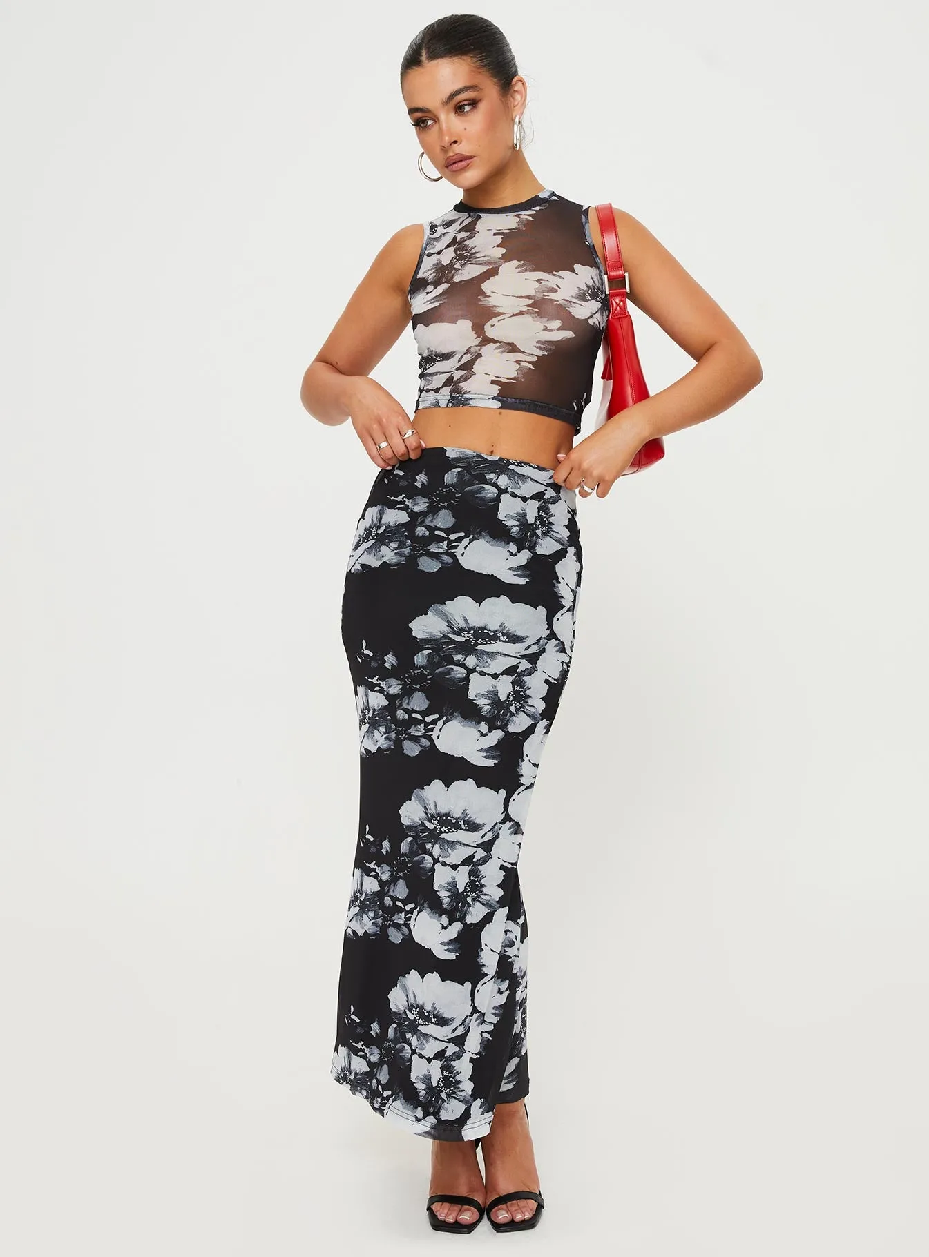 Missed Out Mesh Midi Skirt Black