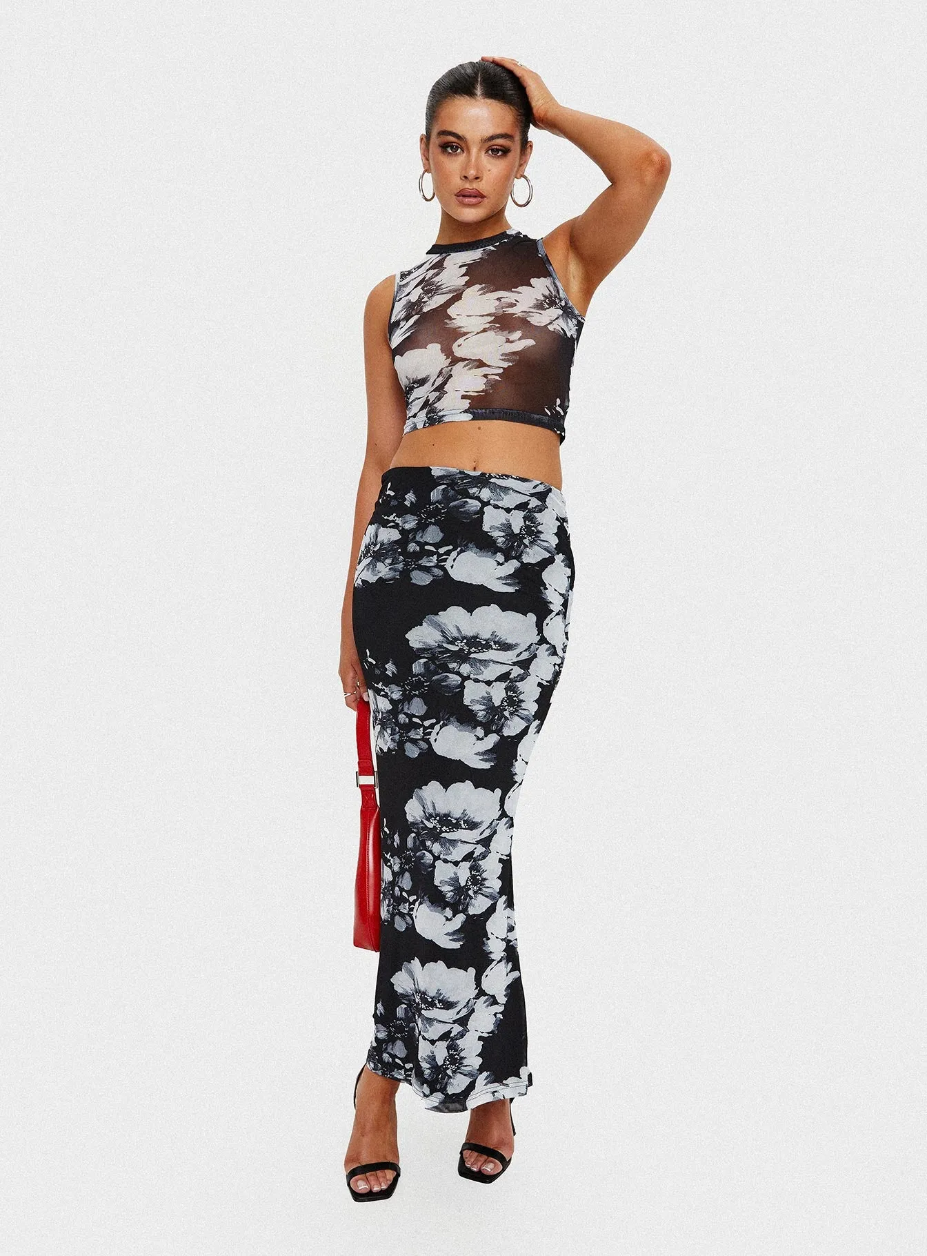 Missed Out Mesh Midi Skirt Black