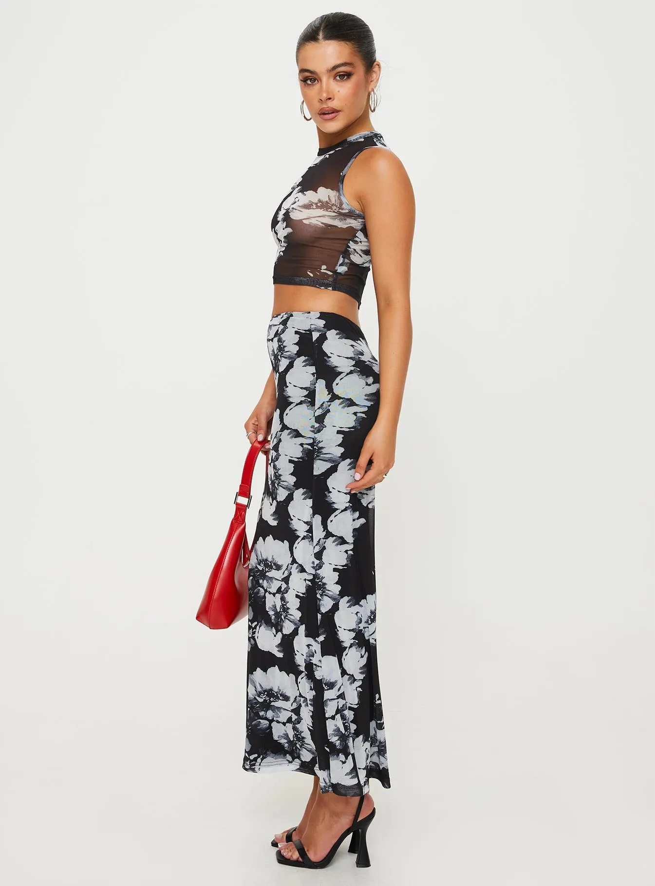 Missed Out Mesh Midi Skirt Black