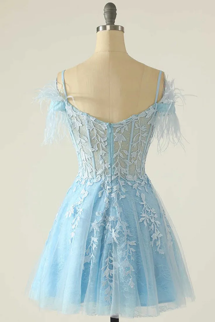 Modest Light Blue Appliques A-Line Short Homecoming Dresses        fg5970