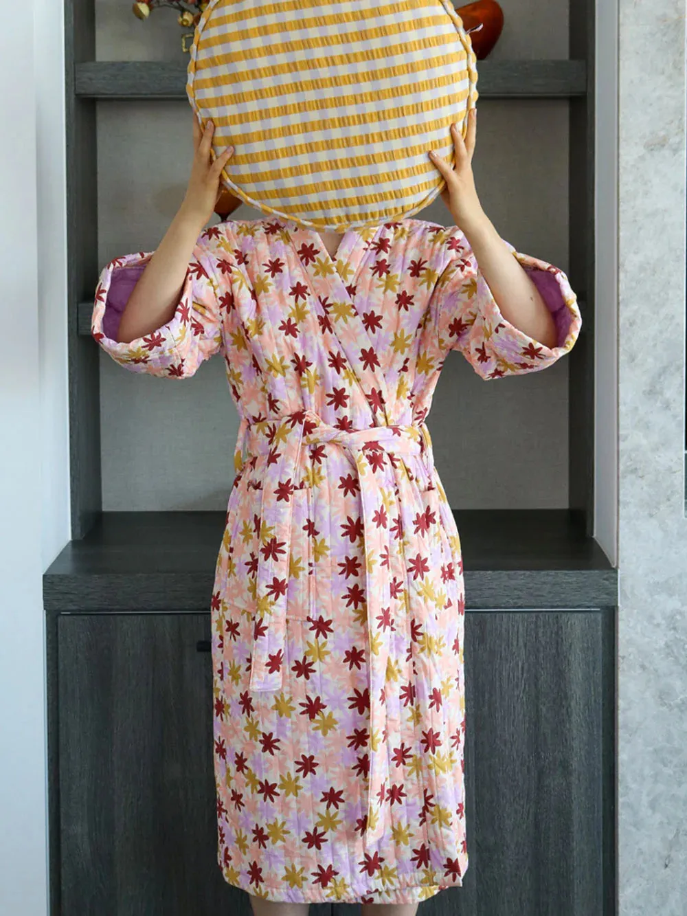 Mosey Me Peach Floral Quilted Robe