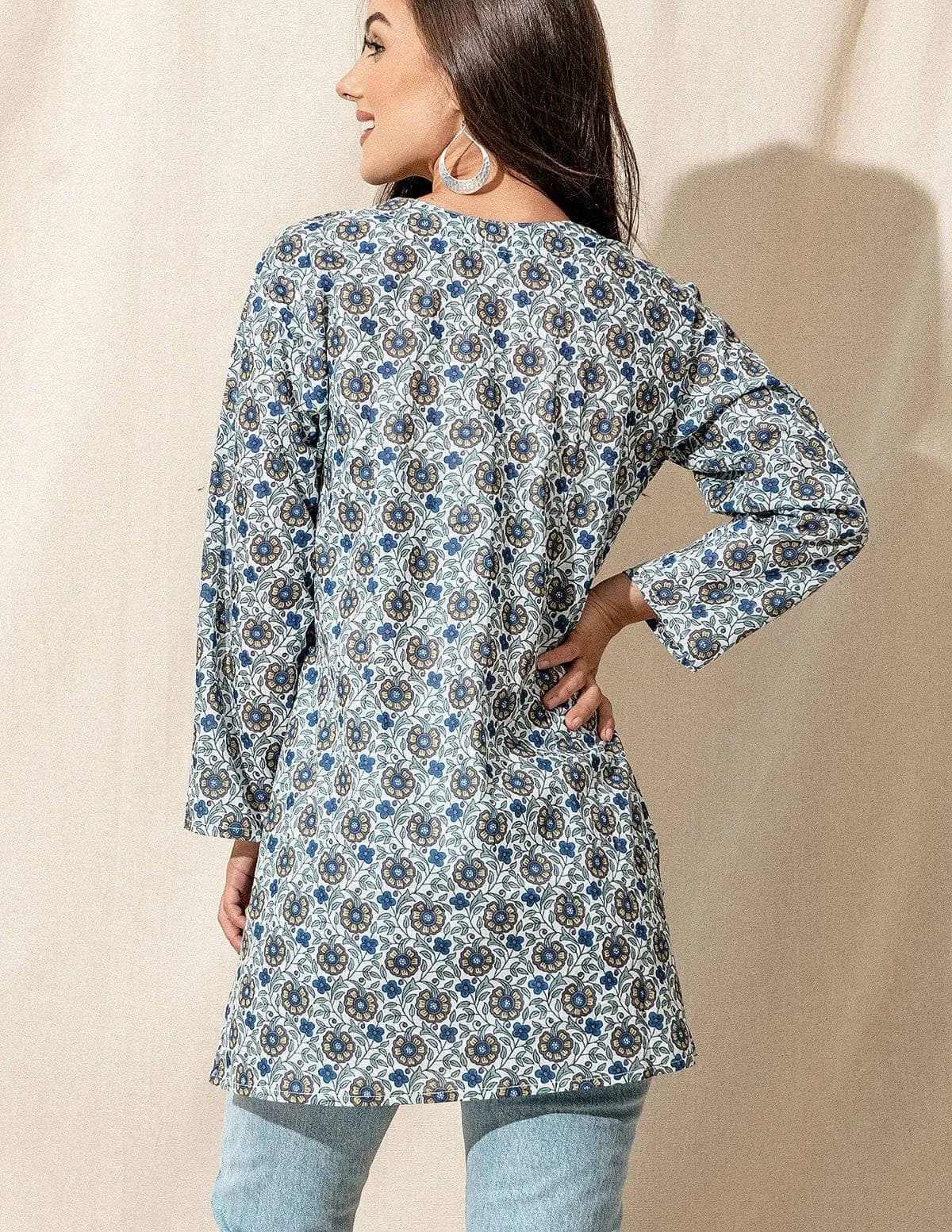 Nala Indian Cotton Tunic - Misty Blue