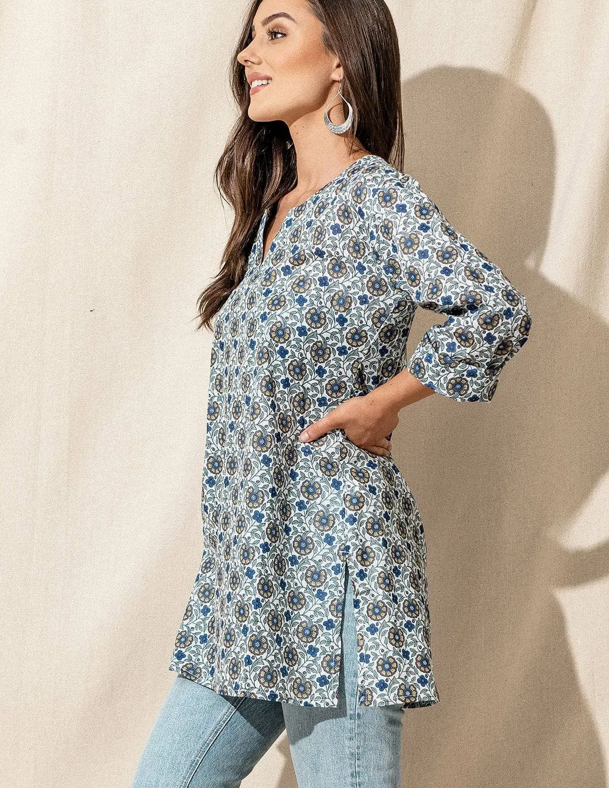 Nala Indian Cotton Tunic - Misty Blue