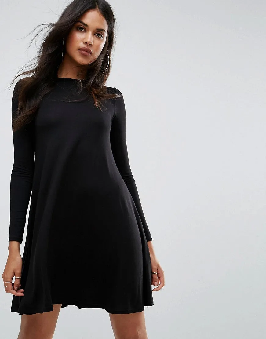 Neck Long Sleeve Swing Dress