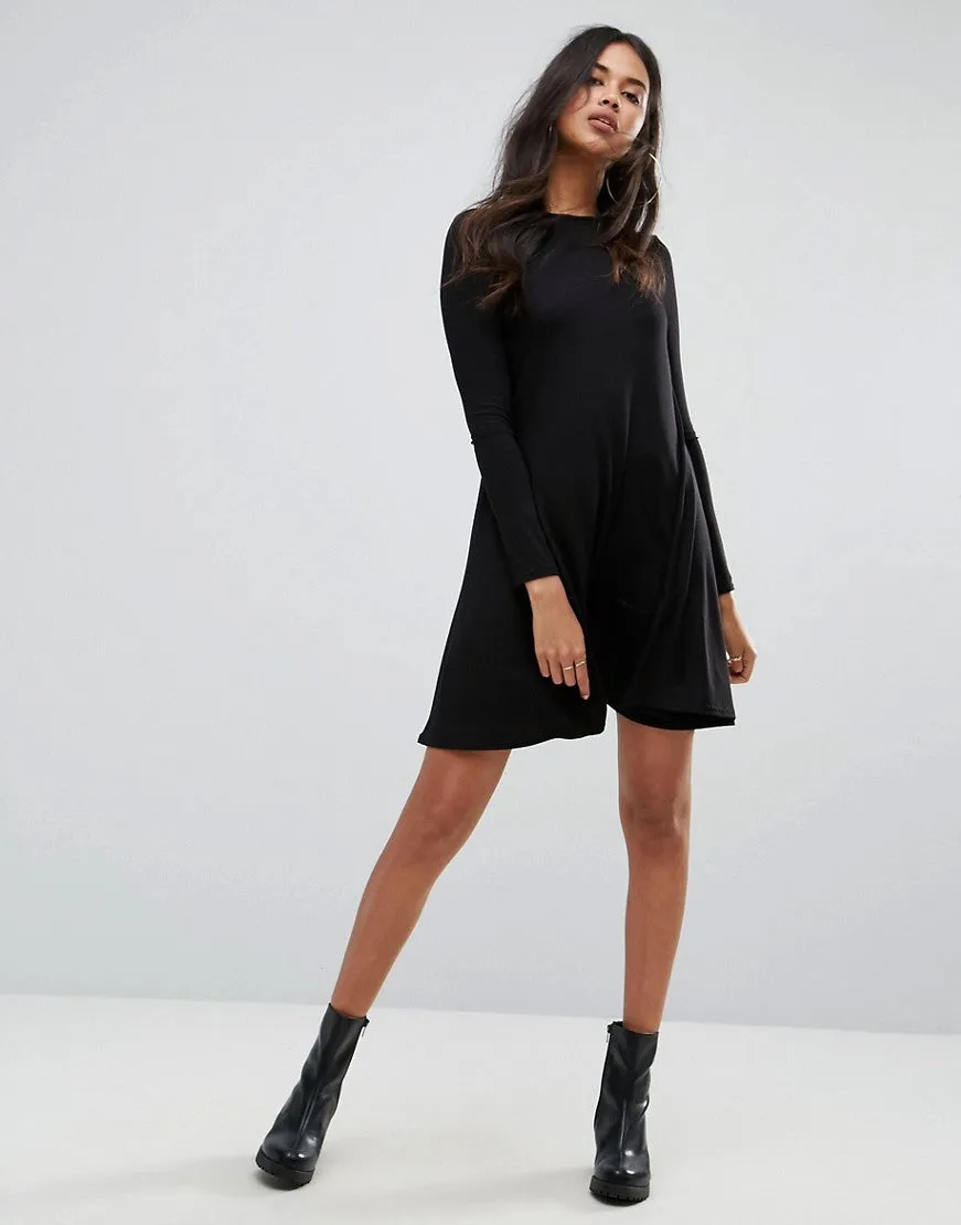 Neck Long Sleeve Swing Dress