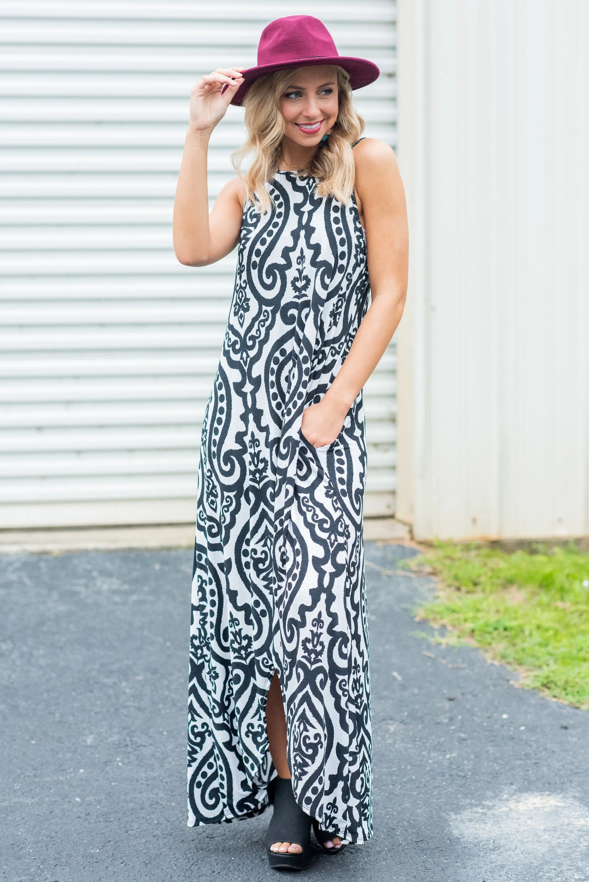 Never Too Busy High Low Maxi Dress, Ivory-Black
