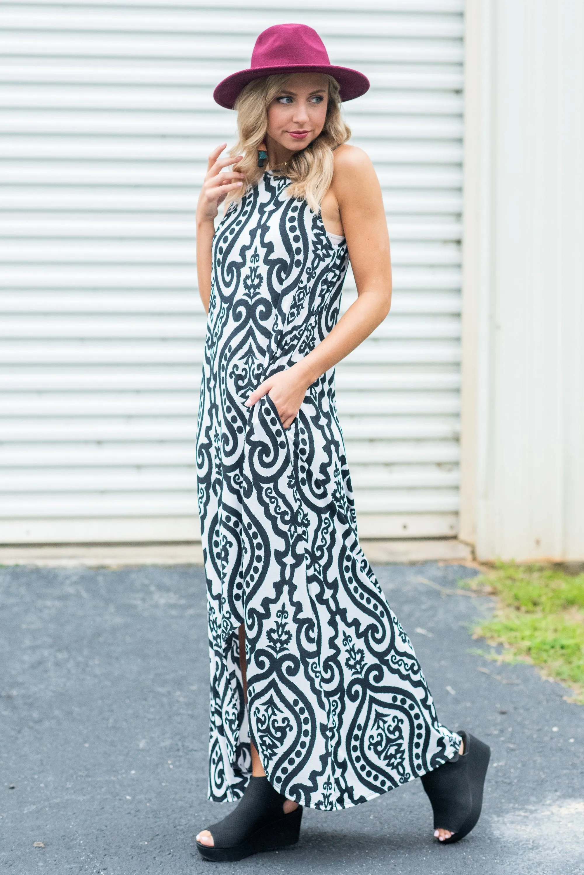 Never Too Busy High Low Maxi Dress, Ivory-Black
