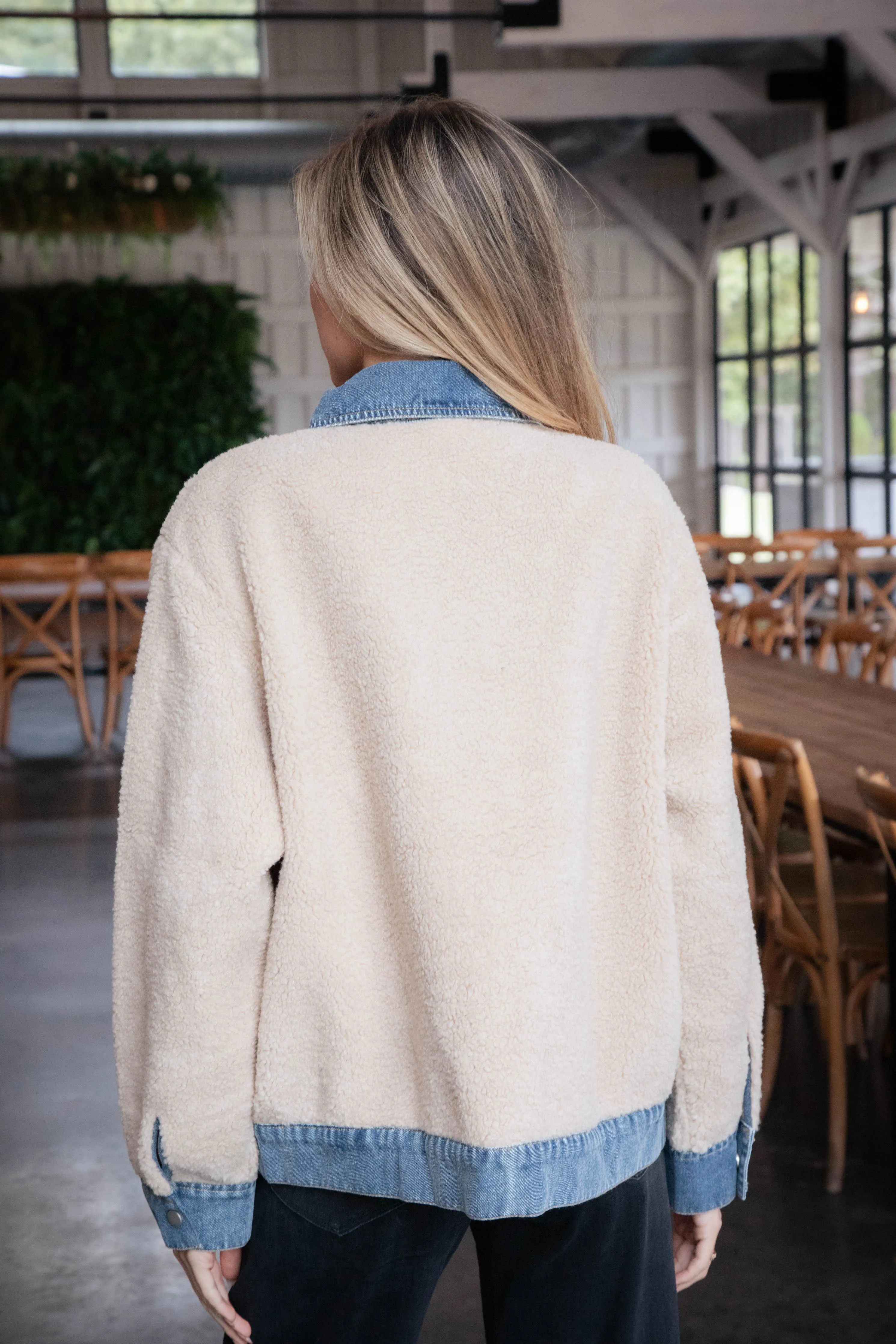 Nichole Denim Sherpa Jacket, Beige