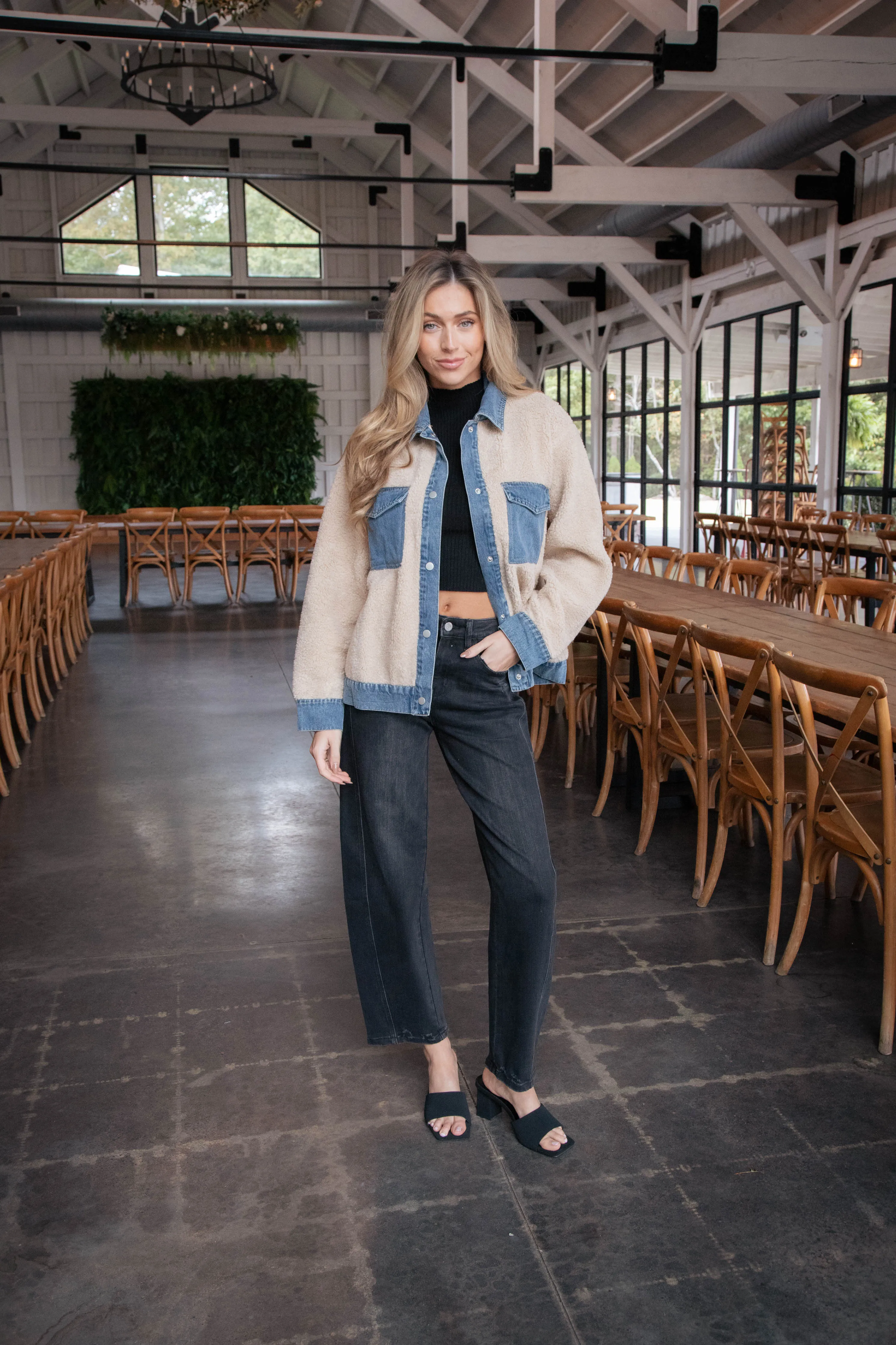 Nichole Denim Sherpa Jacket, Beige
