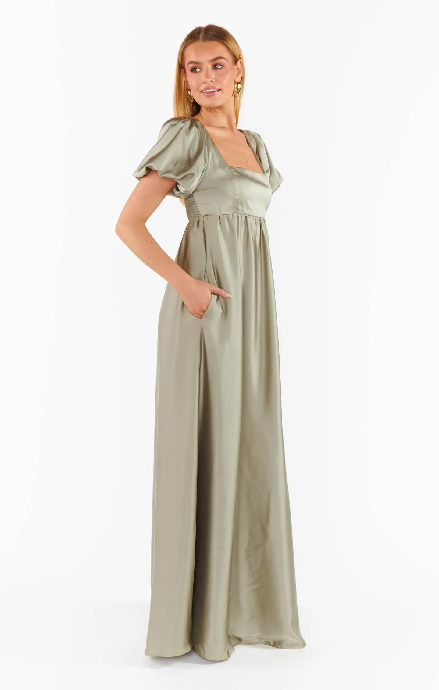 Nora Maxi Dress ~ Moss Green Luxe Satin