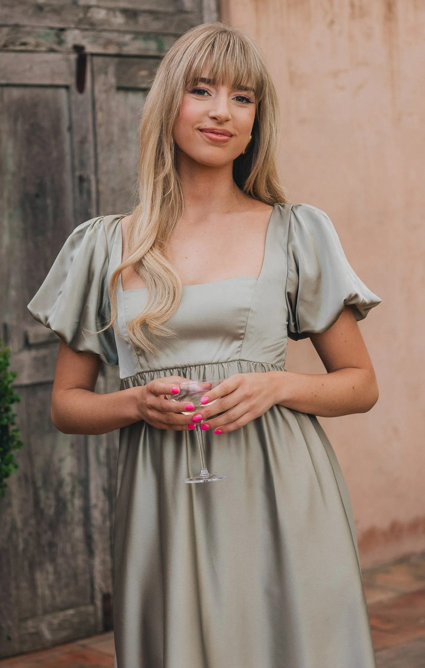 Nora Maxi Dress ~ Moss Green Luxe Satin