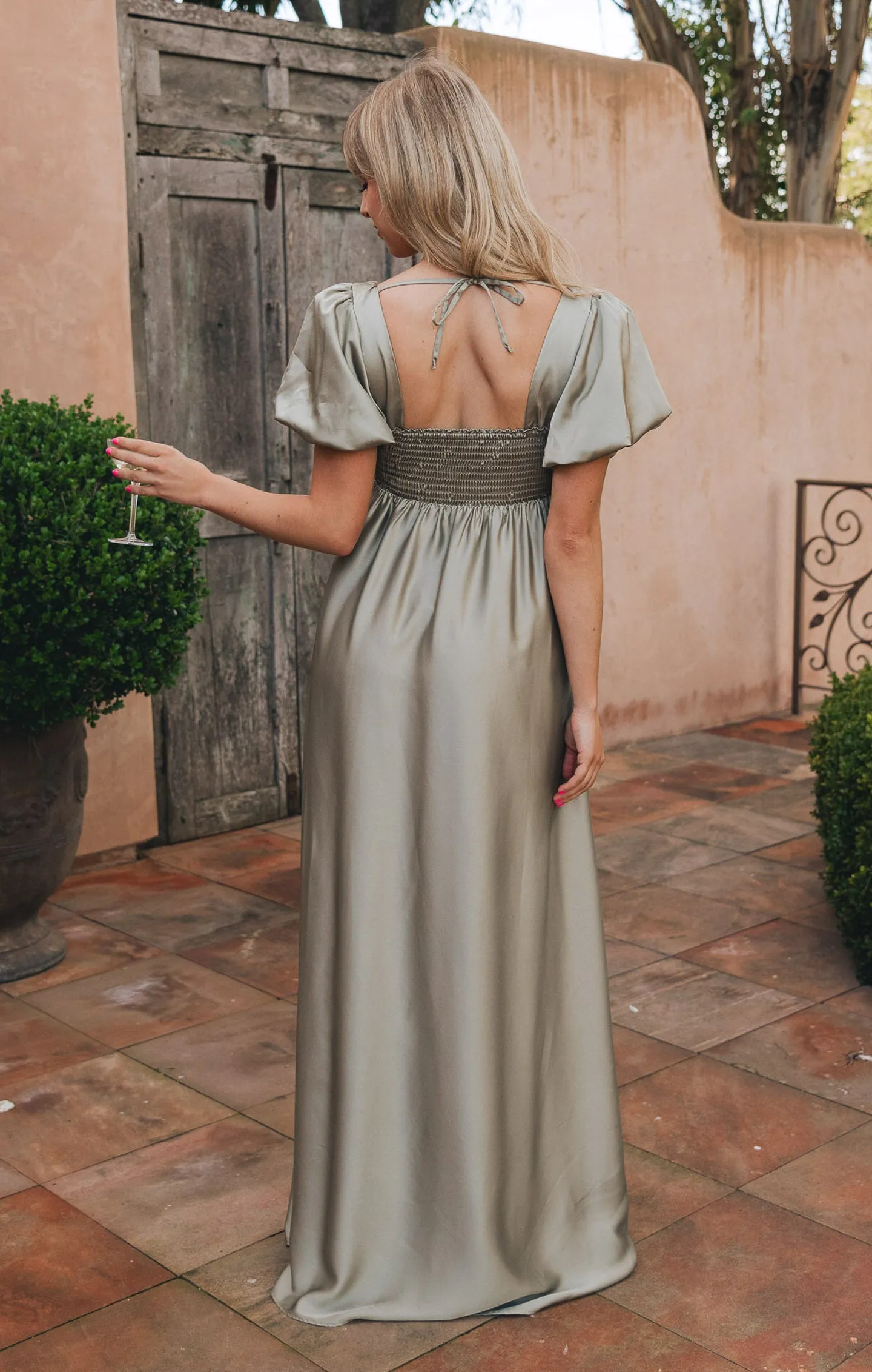 Nora Maxi Dress ~ Moss Green Luxe Satin