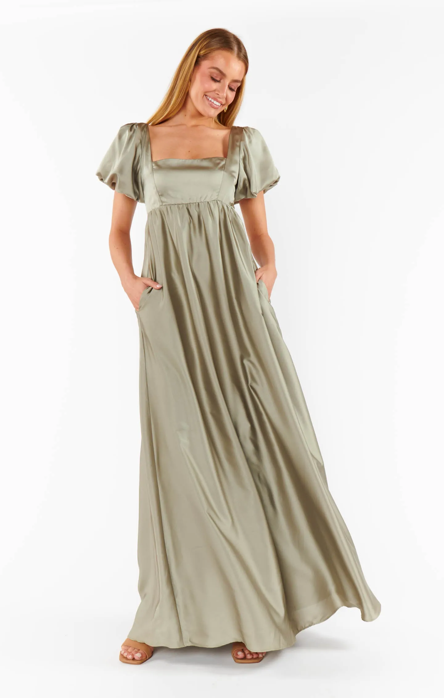 Nora Maxi Dress ~ Moss Green Luxe Satin