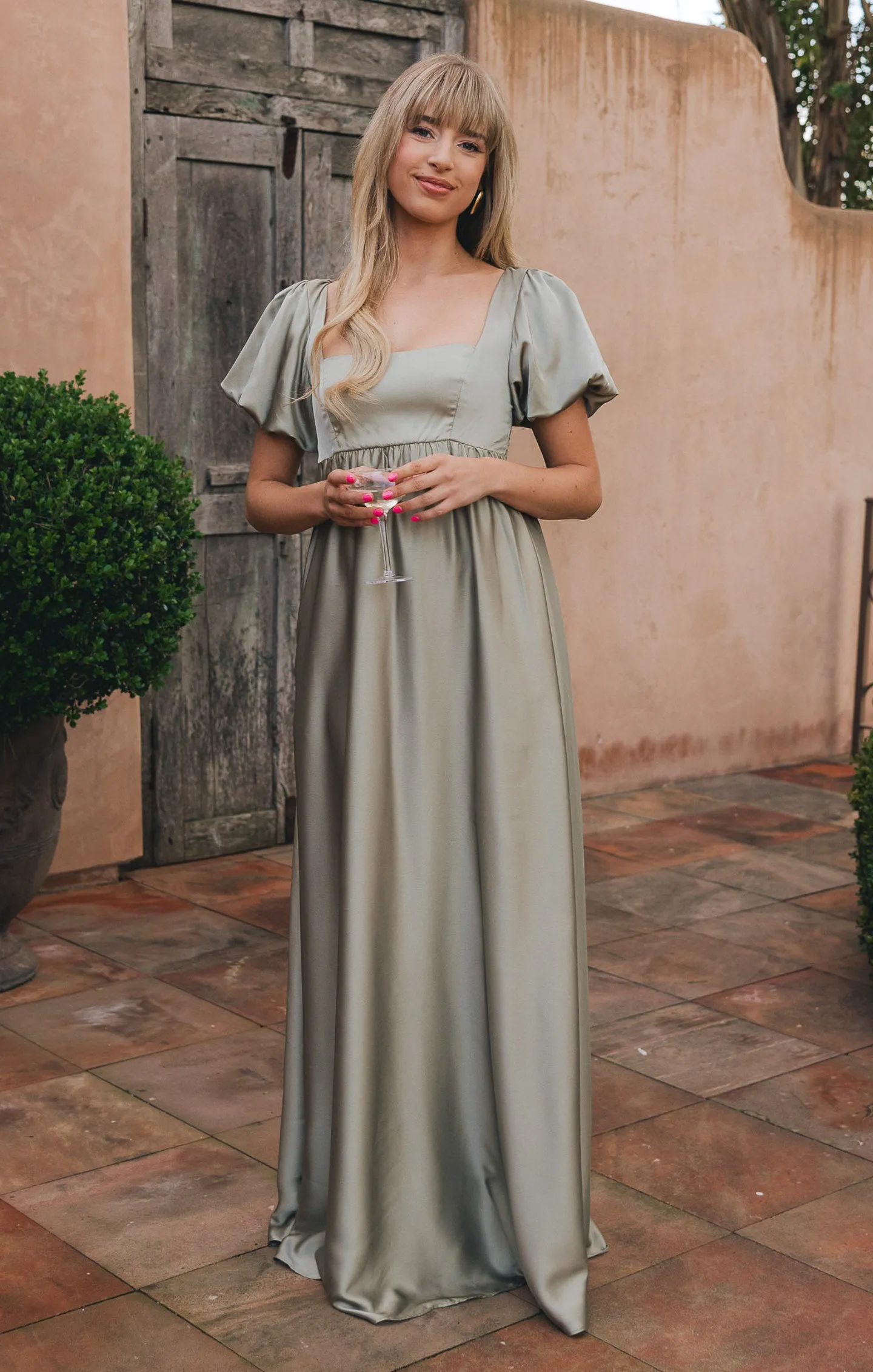Nora Maxi Dress ~ Moss Green Luxe Satin