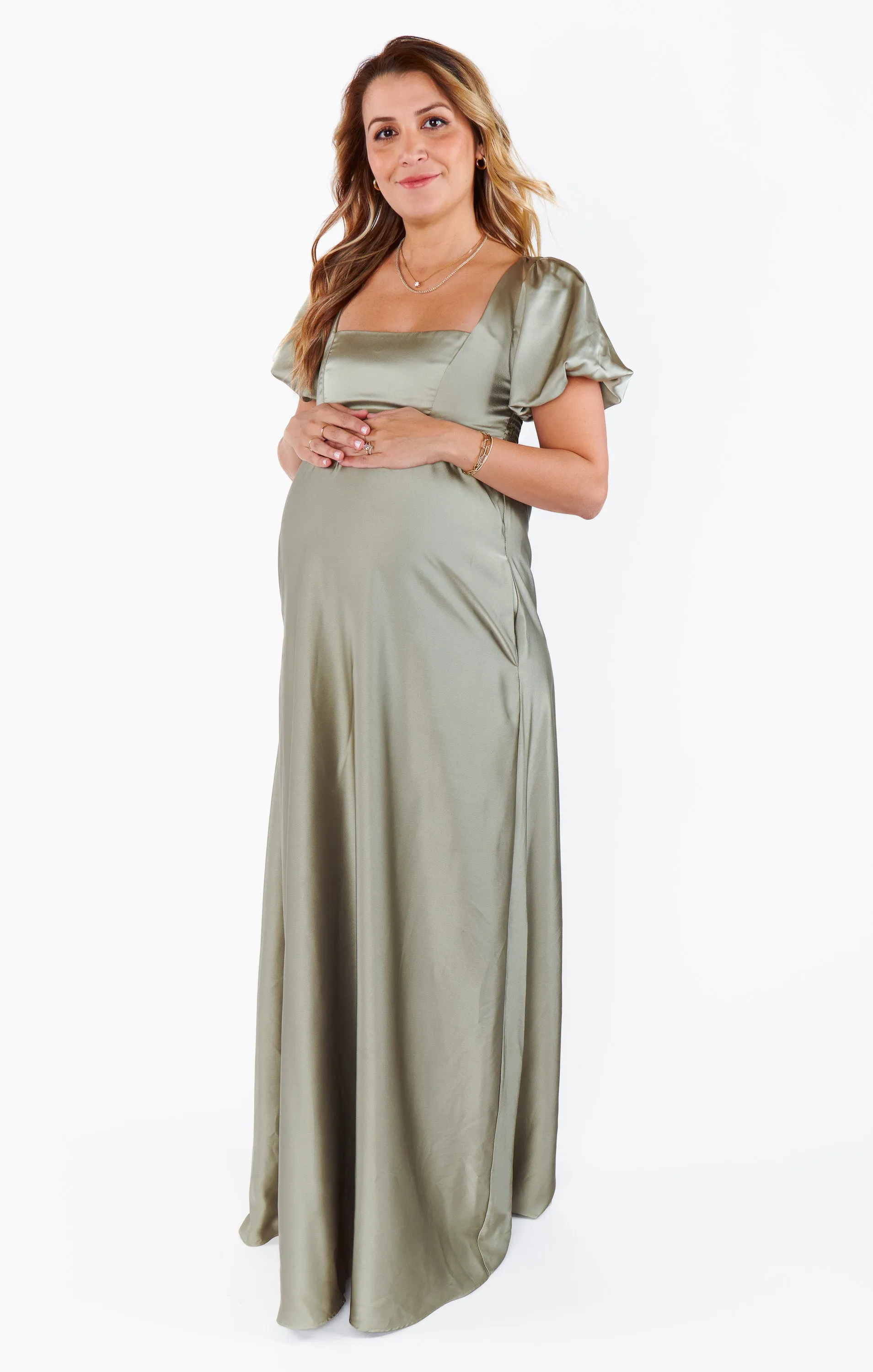 Nora Maxi Dress ~ Moss Green Luxe Satin