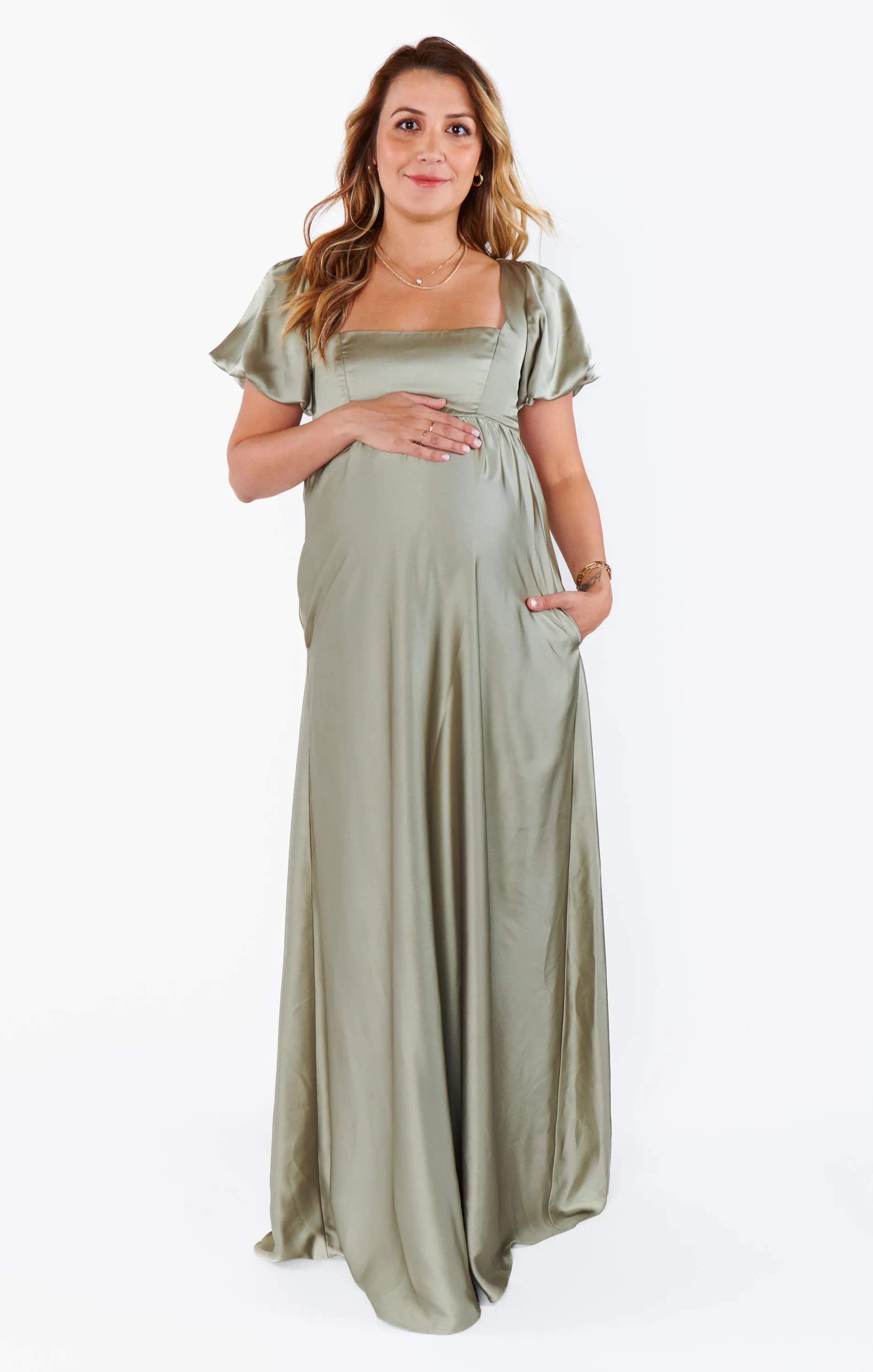 Nora Maxi Dress ~ Moss Green Luxe Satin