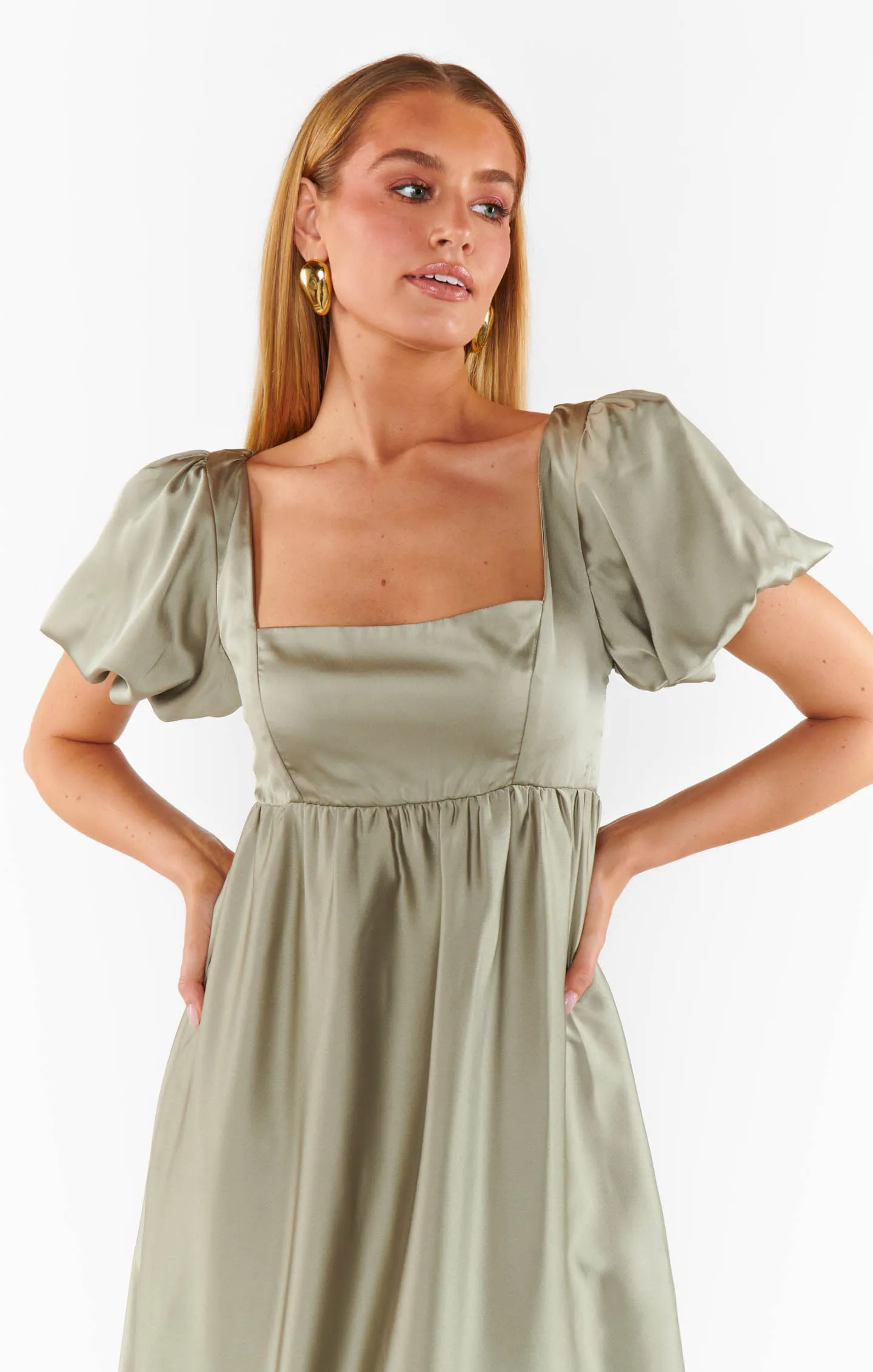 Nora Maxi Dress ~ Moss Green Luxe Satin