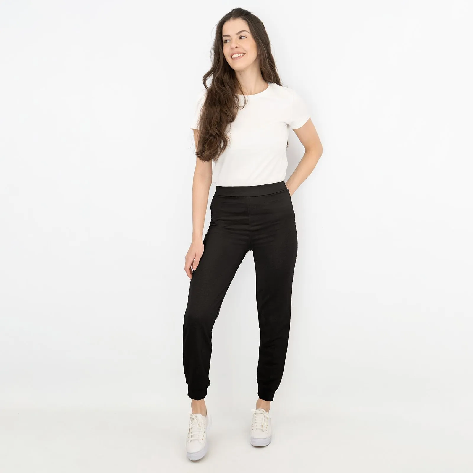 Oasis Mid Rise Slim Leg Black Joggers Style Casual Trousers
