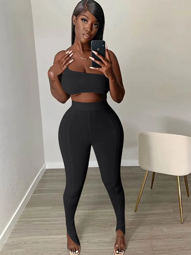 One Shoulder Strap Crop Top & High Waist Legging