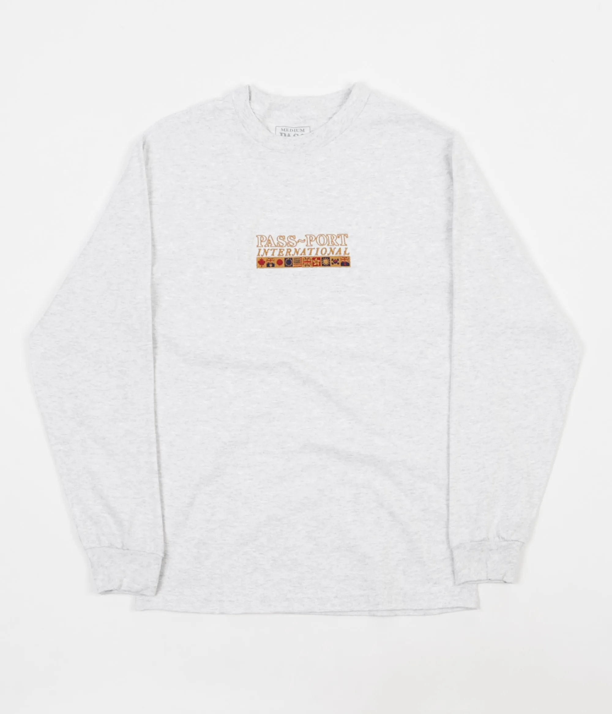 Pass Port International Embroidery Long Sleeve T-Shirt - Ash