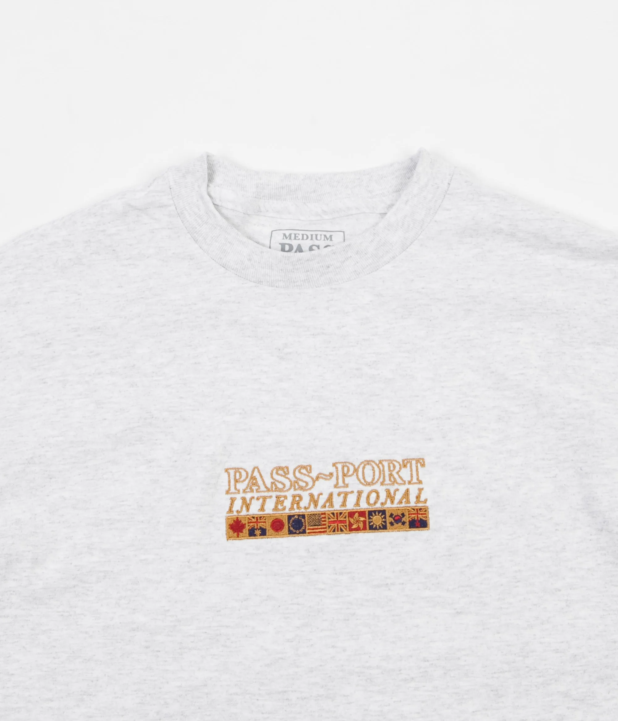 Pass Port International Embroidery Long Sleeve T-Shirt - Ash