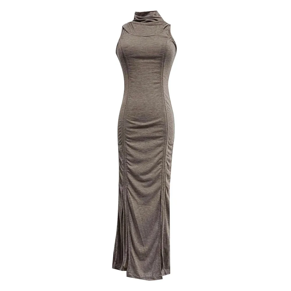 Patchwork Drawstring Solid Sexy Dresses For Women Hooded Sleeveless High Waist Minimalist Slimming Dress Female Fashion New