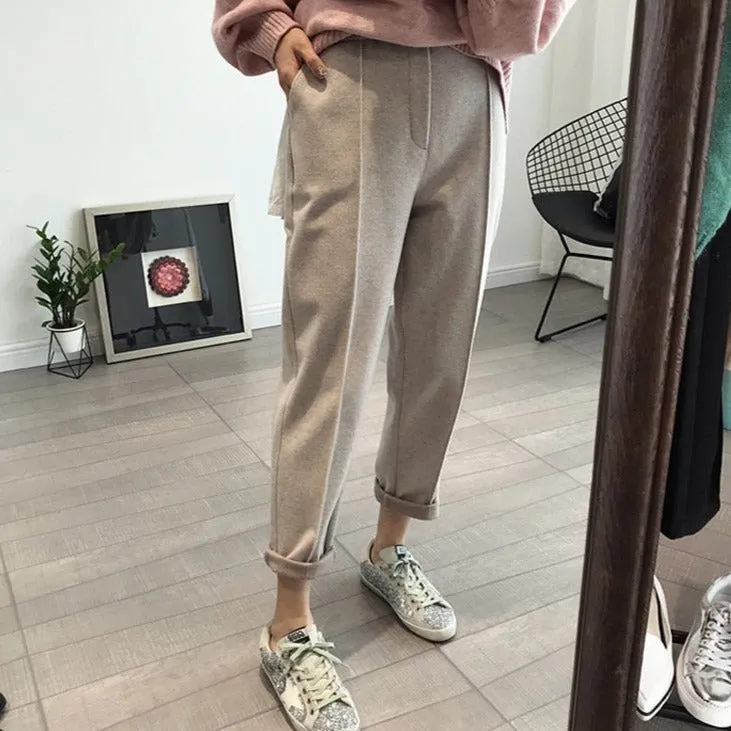 Pencil Pants Wool Pants Female Autumn High Waist Loose Trousers Capris