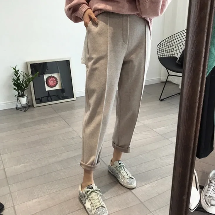 Pencil Pants Wool Pants Female Autumn High Waist Loose Trousers Capris