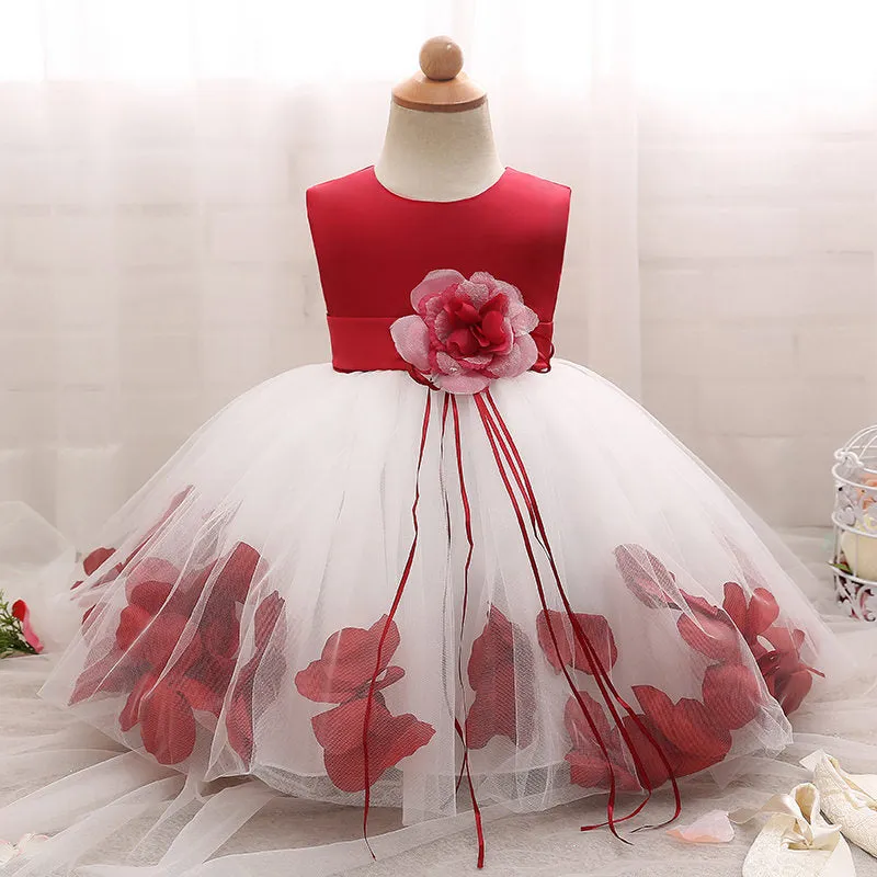 Petal Hem Floral Dress, Red, Size 6M-24M