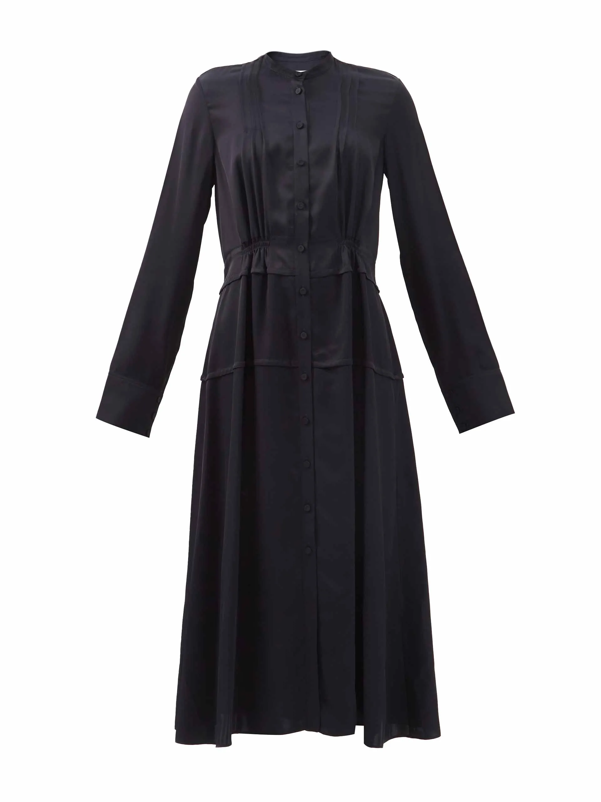 Pintucked satin shirt dress