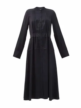 Pintucked satin shirt dress