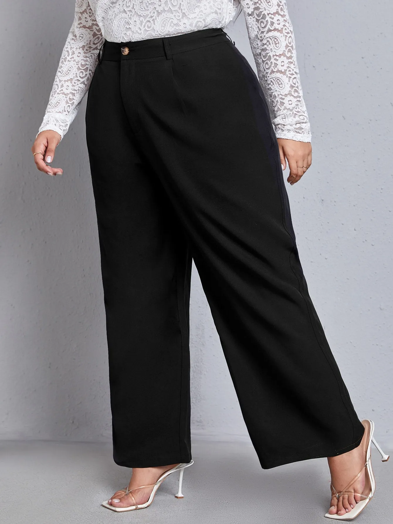 Plain Pocket High Waist Long Plus Size Suit Pants