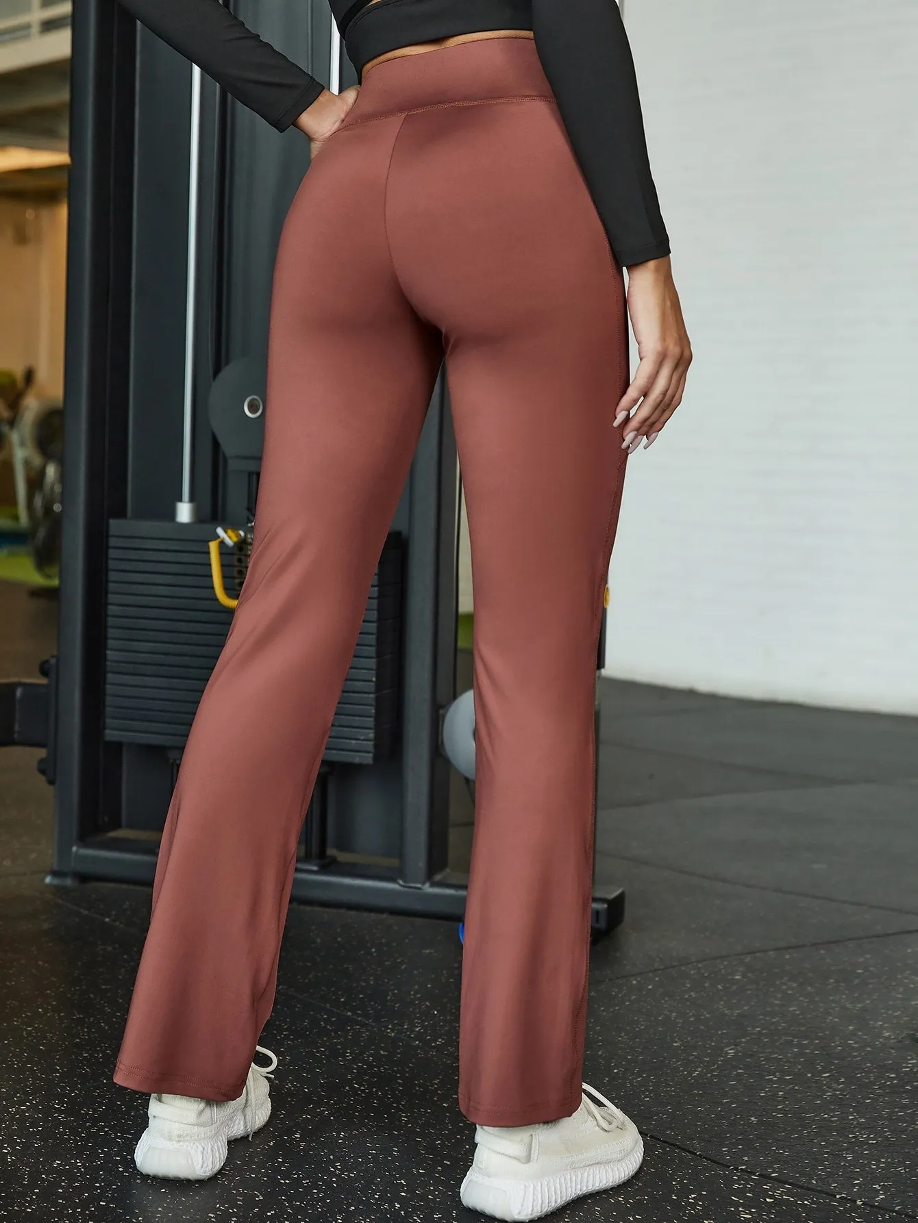 Plain Pocket High Waist Long Women Sports Pants