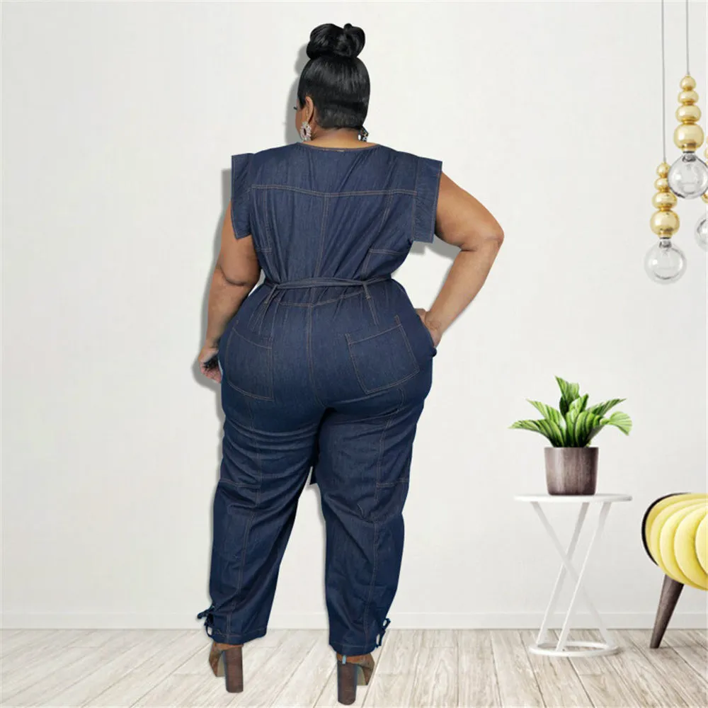 Plus Size Denim Style Jumpsuit