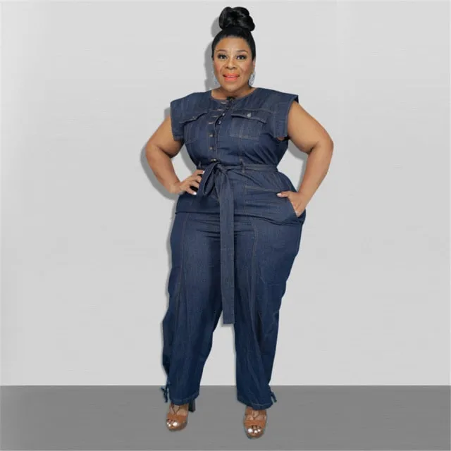 Plus Size Denim Style Jumpsuit