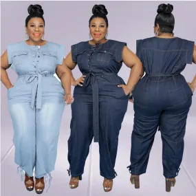 Plus Size Denim Style Jumpsuit