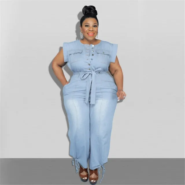 Plus Size Denim Style Jumpsuit