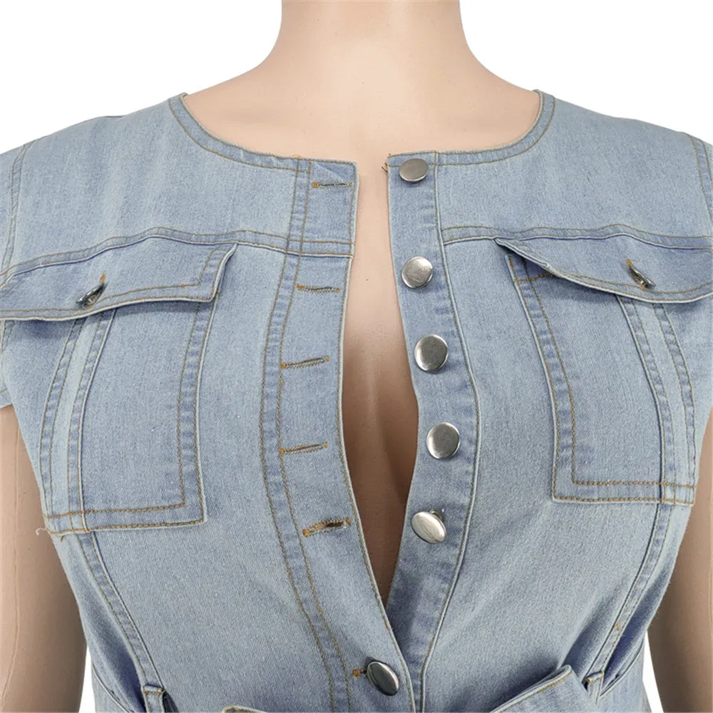 Plus Size Denim Style Jumpsuit