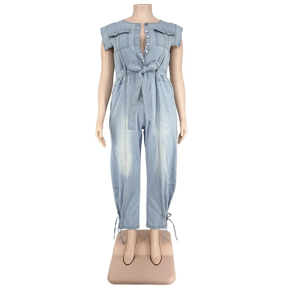 Plus Size Denim Style Jumpsuit