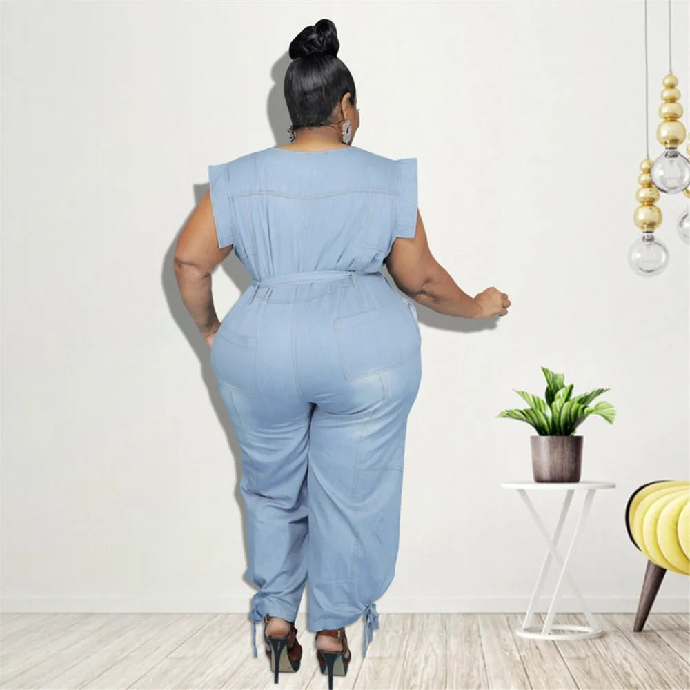 Plus Size Denim Style Jumpsuit