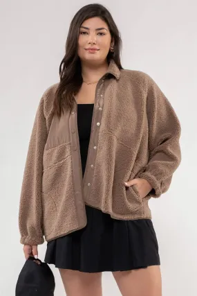 PLUS SOLID SNAP BUTTON FLEECE JACKET
