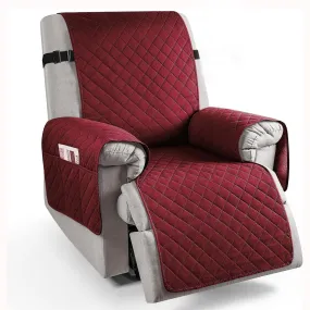 Quilted Recliner Chair Cover With Side Pockets for 1 Seater Sofa, Burgundy