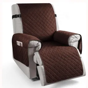 Quilted Recliner Chair Cover With Side Pockets for 1 Seater Sofa, Dark Brown